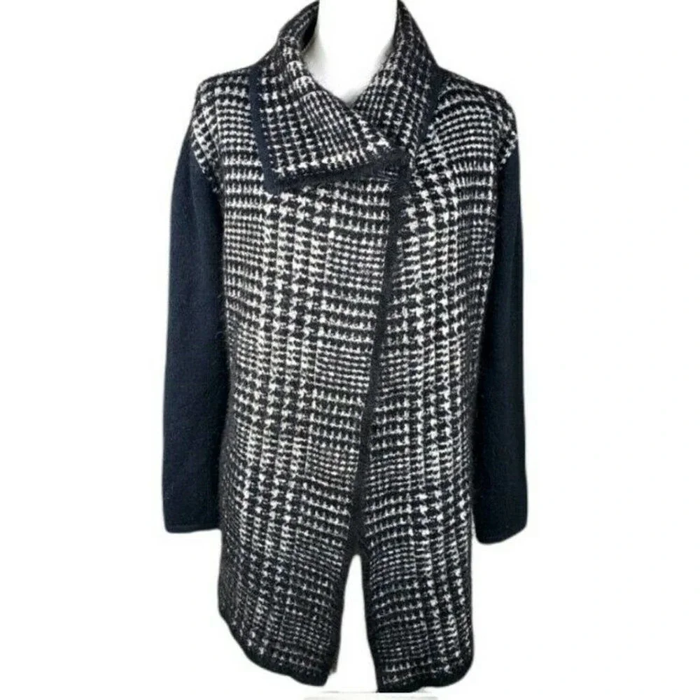 Ava Couture Women's Mohair Blend Open Cardigan Mohair Sweater Coat Houndstooth